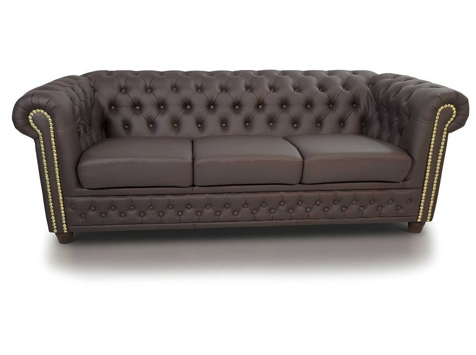 Kanapa skórzana ekoskóra brąz pikowana sofa Chesterfield FELIX Soft 66