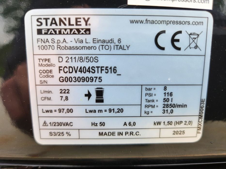 Kompresor sprążarka 50 l Stanley fatmax 1500 W