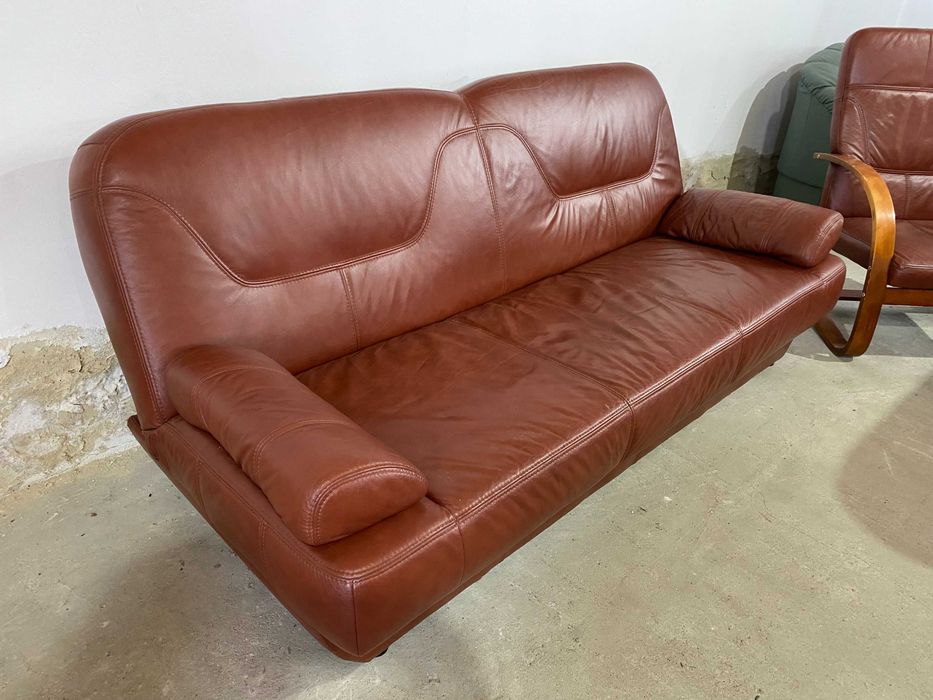 Шкіряний розкладний диван+2крісла з натуральноі шкіри