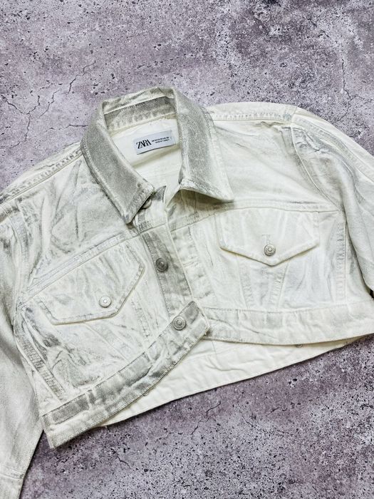 Женская белая молочная джинсовая куртка Zara M/S джинсовая курточка
