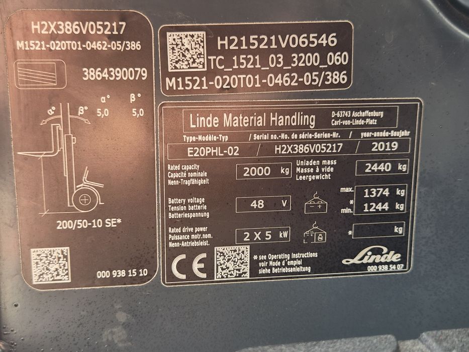 Wózek widłowy LINDE E20 2 tony elektryczny uzywany LEASING triplex