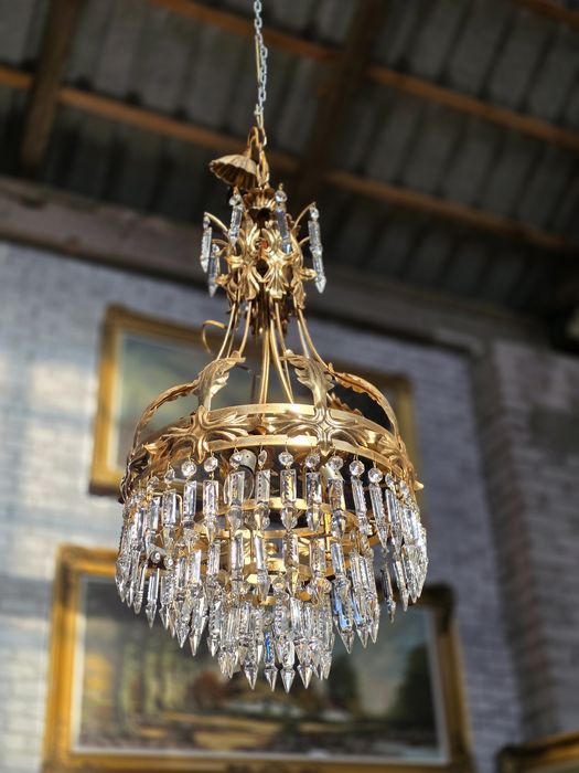 Żyrandol zloty kryształowy kaskadowy 90 cm #1683 Stylowy Węgrów