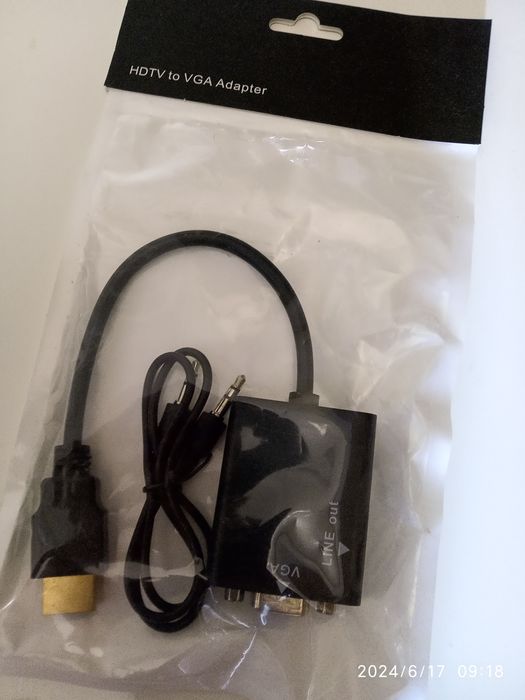 HDMI - VGA адаптер конвертер видео + аудио, 1080P Кабель  HDMI -VGA