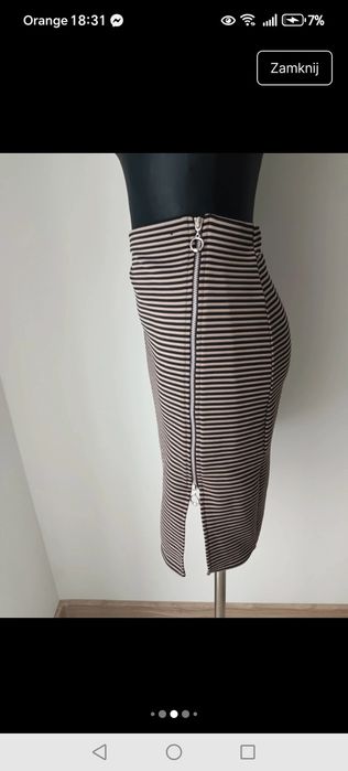 Spódnica w paski ołówkowa z boku zamek długa za kolano Basic casual