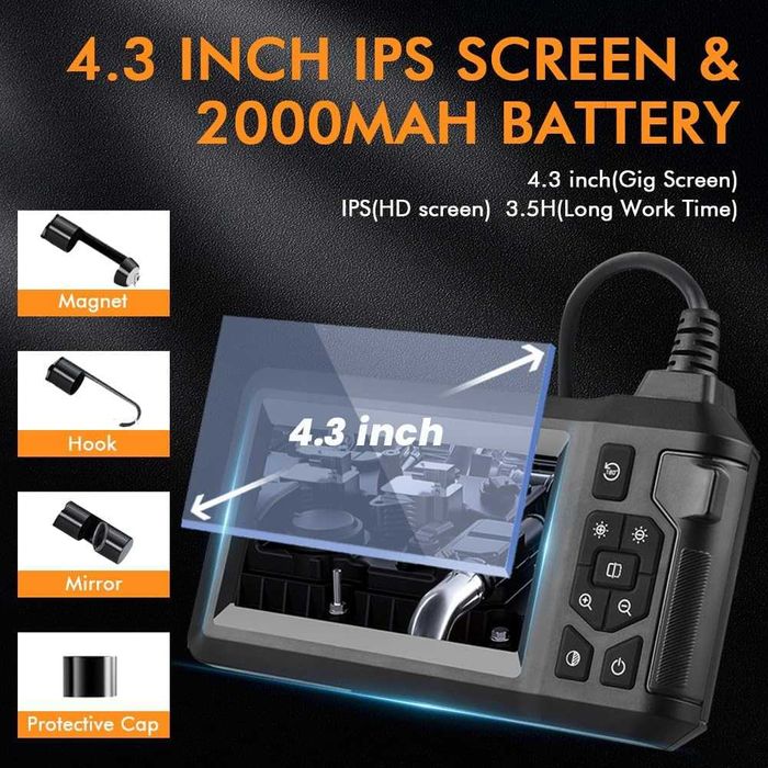 Kamera endoskopowa z podświetleniem, 20 m, 1080P HD, bez Wi-Fi, IP67