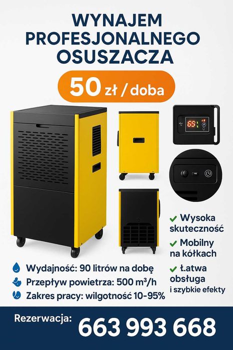 Wynajem osuszacza powietrza budowlanego profesjonalnego 90 l doba