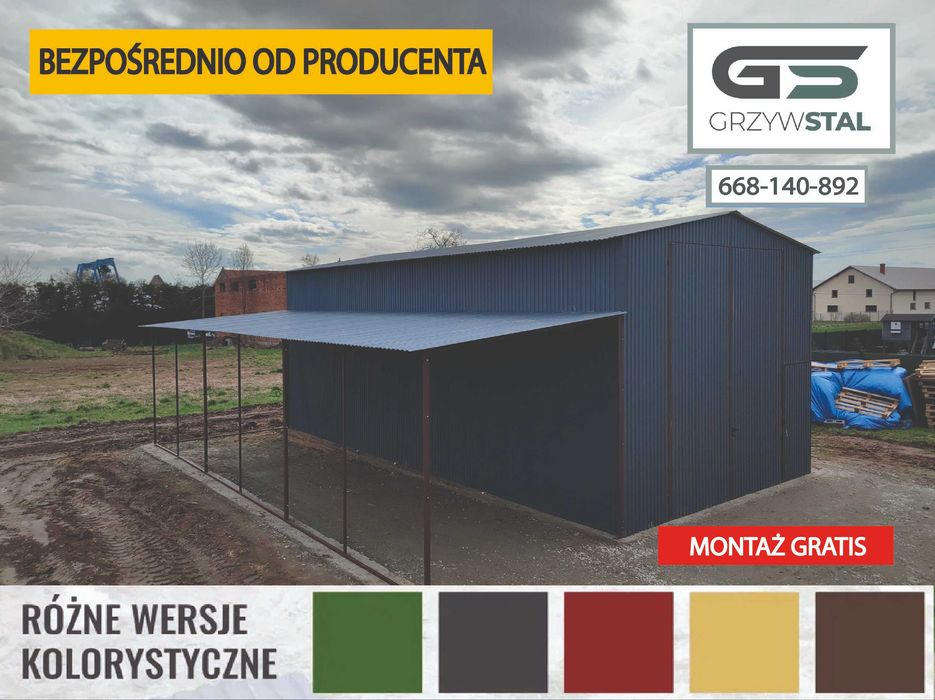 Garaż blaszany Grafitowy - Magazyn - Hala  Garaże Wiaty – GRZYWSTAL*