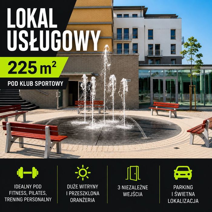 Lokal usługowy 225 m² - w pełni zamieszkałe osiedle [ przygotowany pod SIŁOWNIE / fitness / PILATES / studio treningowe / JOGA / butikowa siłownia ]