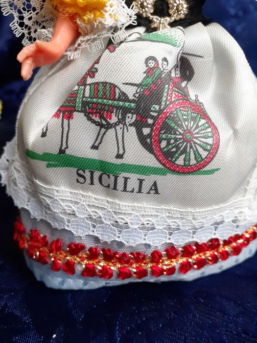 Sicilia кукла Италия паричковая целлулоид винтаж в национальном 15 см