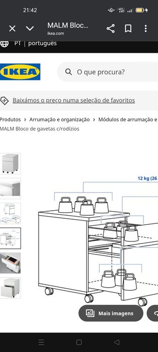 Bloco de gavetas MALM c/rodízios. IKEA, NOVOS