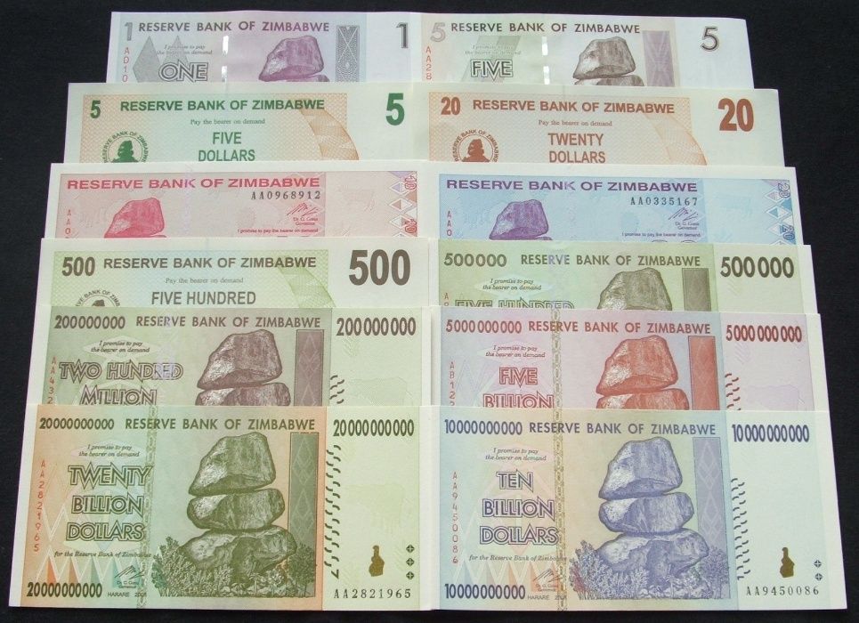 AFRYKA ZIMBABWE - 12 szt. Zestaw Banknotów Kolekcjonerskich UNC