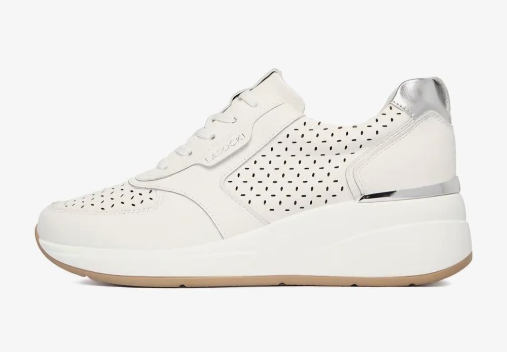 Sneakersy damskie skórzane na koturnie Lasocki rozm 39 białe