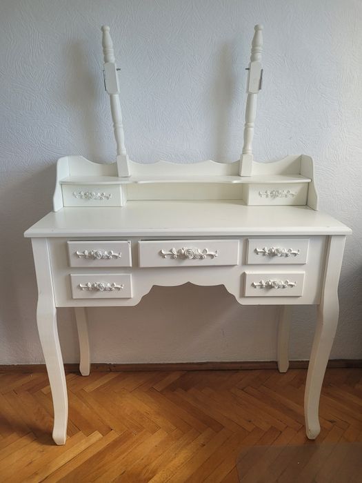 Toaletka sekretarzyk z lustrzem biała vintage