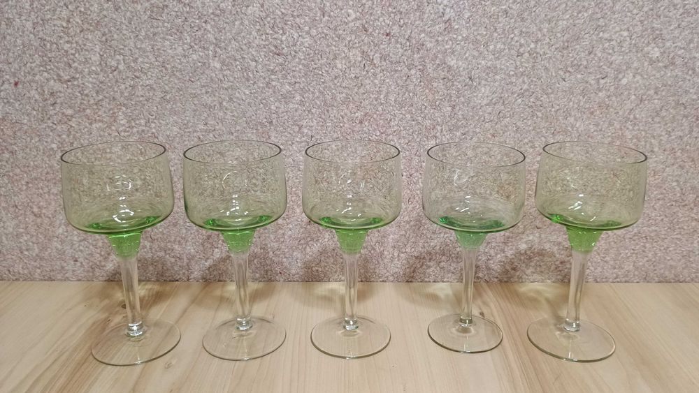 Бокалы Форма Абажур зеленое стекло Винтаж цена за 5 шт