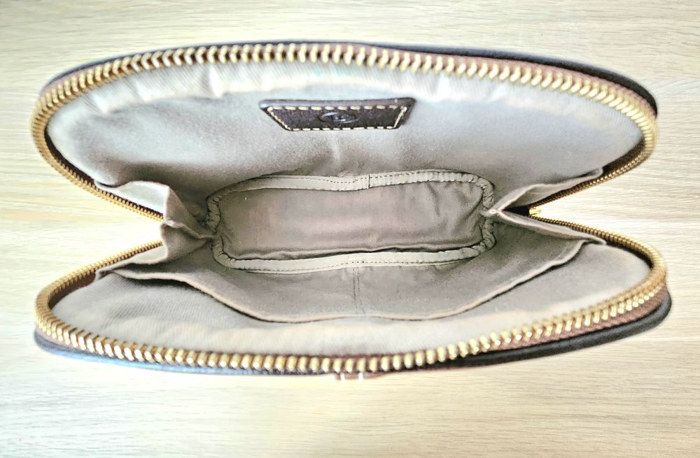 Bogner Oryginalna Brązowa Kosmetyczka, Elegancka, Brąz, Złoto, Skórar