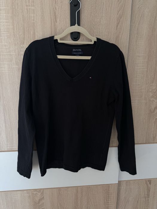 Sweter Tommy Hilfiger M w serek logowany haft elegancki damski
