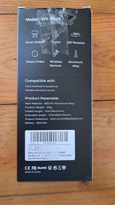 Tripé / Bastão de Selfie Bluetooth com Comando + Caixa e Acessórios