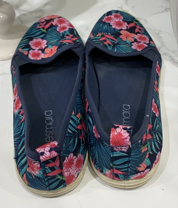 Granatowe bawełniane trampki tenisówki espadryle w kwiaty 39,5
