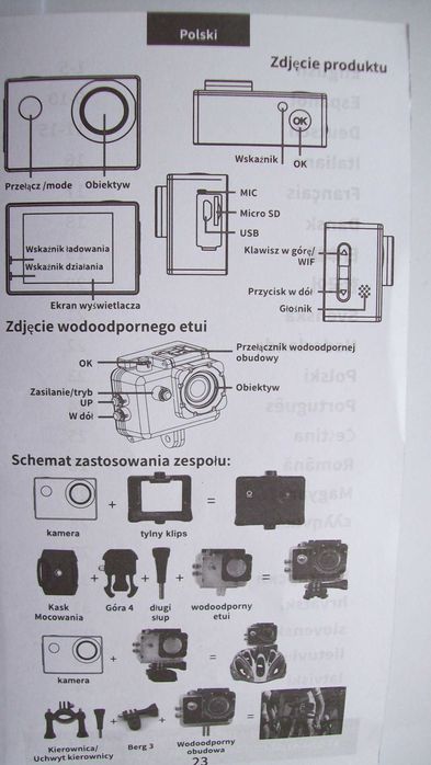 Kamera sportowa wodoodporna wideo 1080 HD