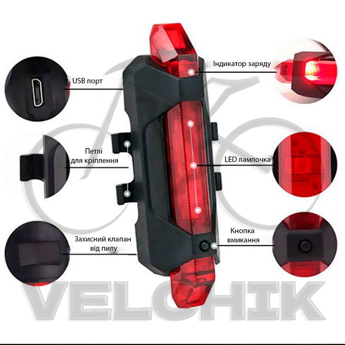 Ліхтарик та габарит для велосипеду (комплект), ліхтар велосипедний