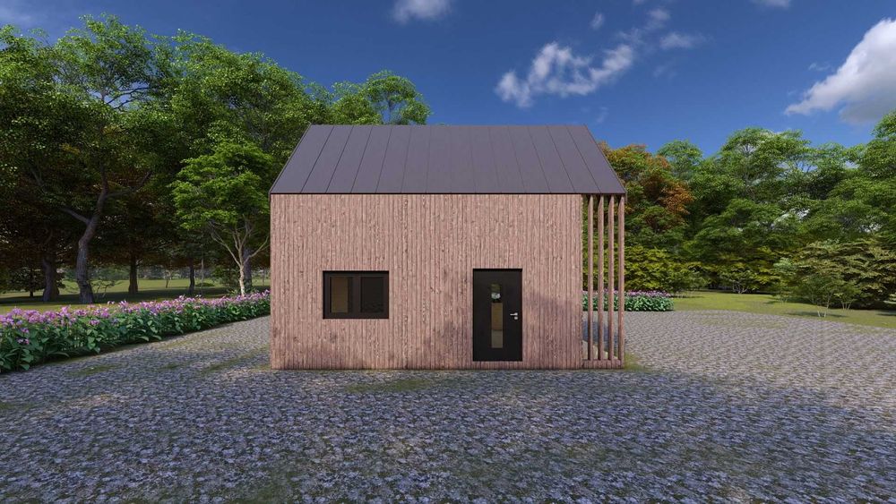 Dom Szkieletowy Całoroczny Typu Stodoła Nowoczesny Antresola D67