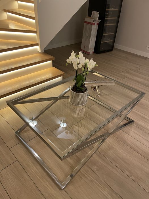 Ława stal nierdzewna i szkło 120x80 cm