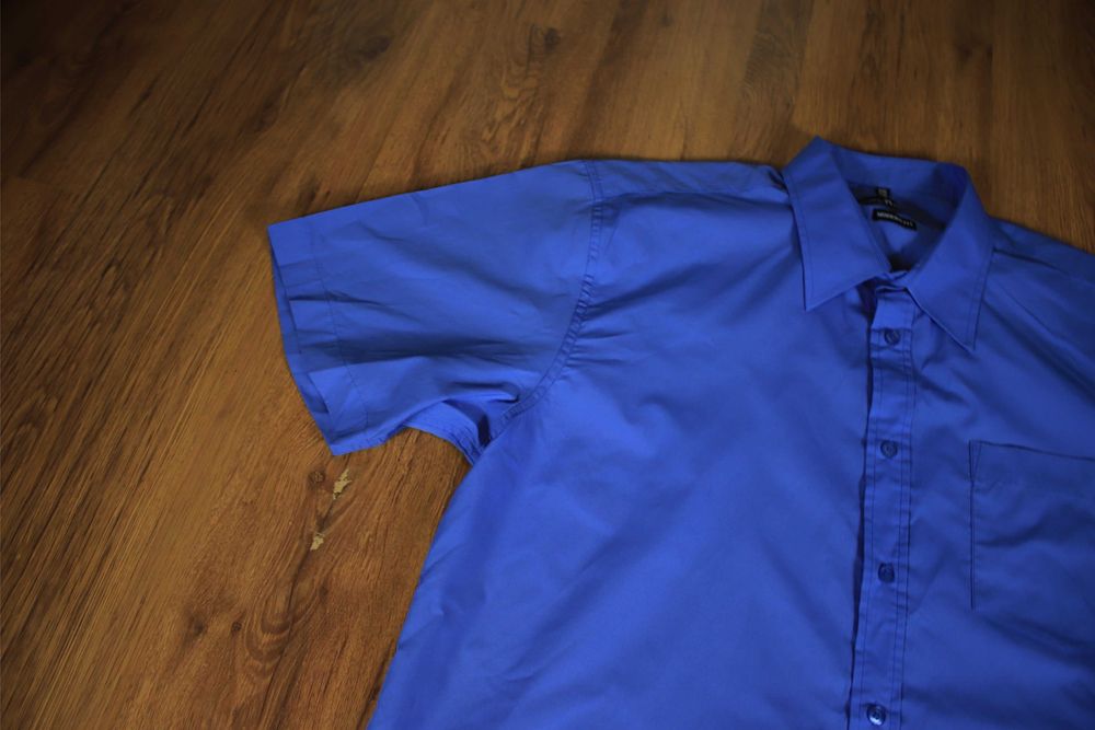 Koszula Marcel Battiston r. XXL 45/46 niebieska męska krótki rękaw gładka