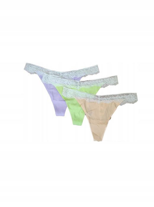 B.P.C 3-pak stringi gładkie z koronką 44/46