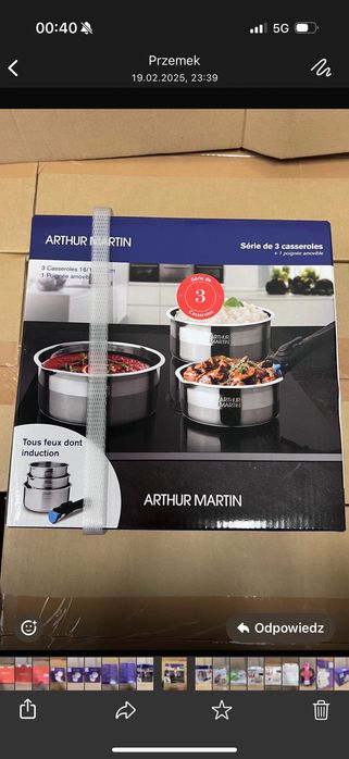 Zestaw garnków Arthur Martin z odpinaną rączką, nowy!
