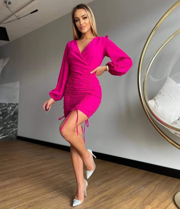 Sukienka marszczona mersi marina 40/L nowa kopertowa różowa fuksja