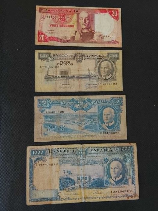 Lote de Notas de Angola Usadas Antigas.
