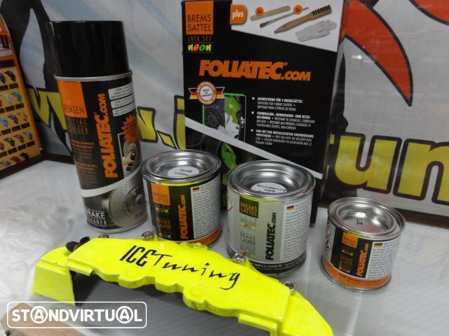 Tinta alta temperatura Foliatec de cor Amarelo Neon Brilhante para bombas / pinças travão, kit 3 c