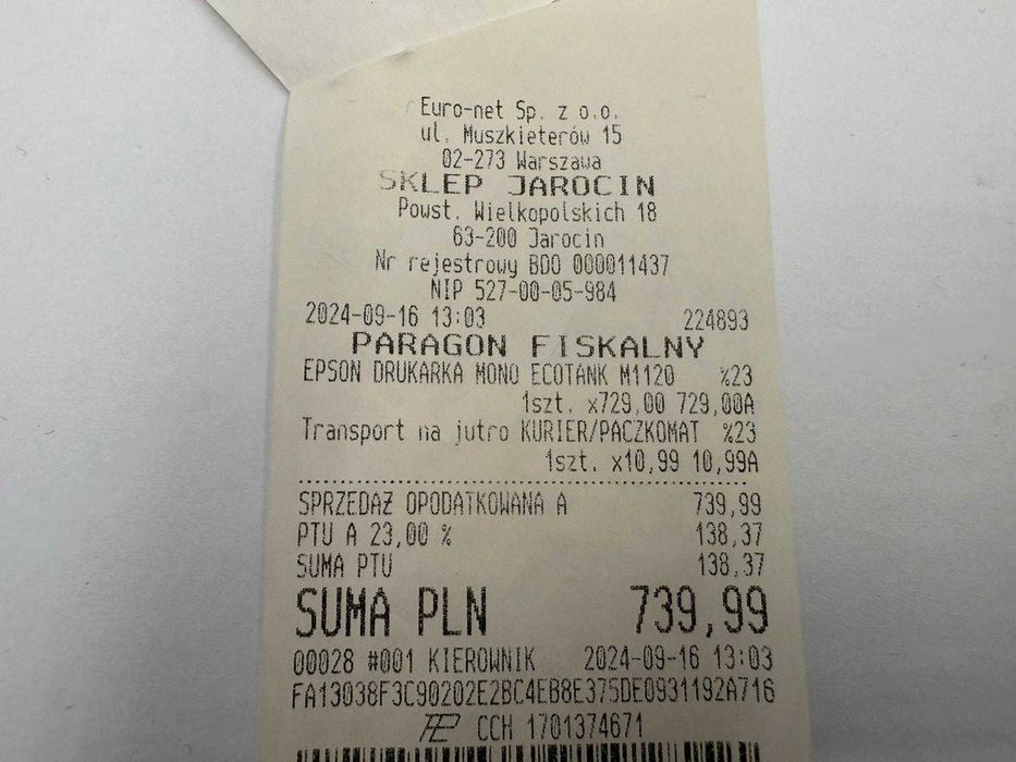 Drukarka EPSON ECOTANK M1120 Komplet Gwarancja od Loombard Jarocin
