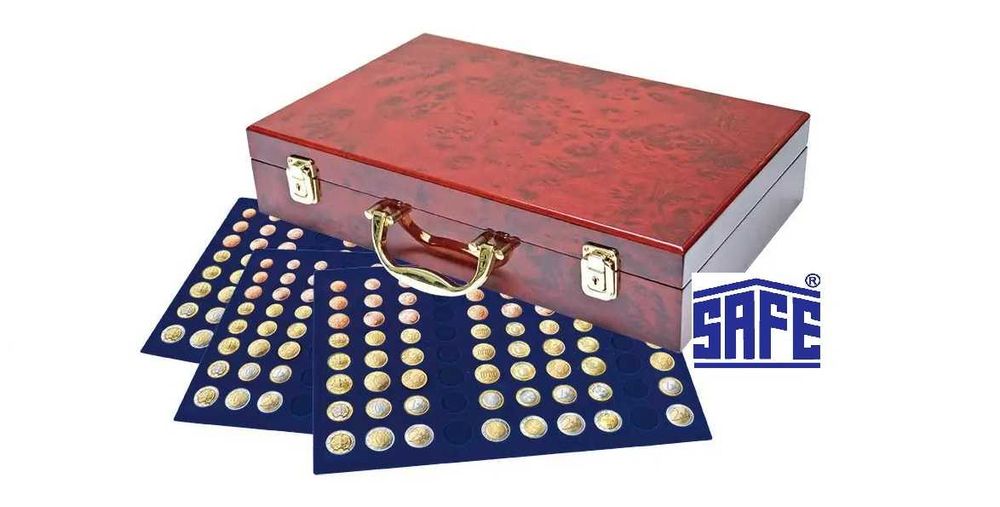 Drewniana walizka na monety SAFE Premium + 6 palet na monety