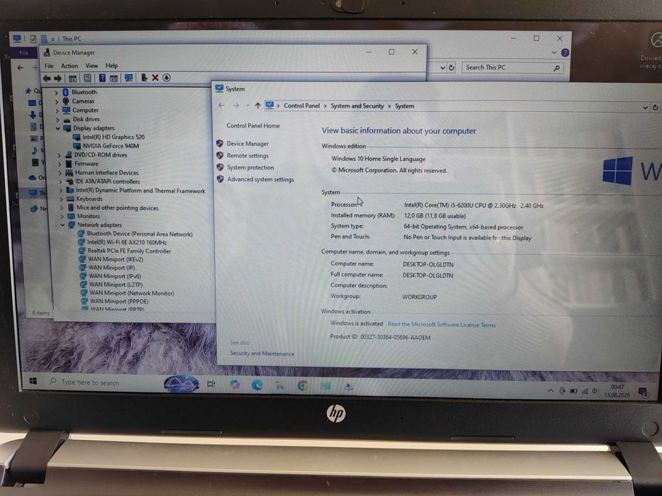Gotowy Laptop HP Pavilion 15 i5 6200u SSD 12gb RAM NVIDIA GeForce 4gb