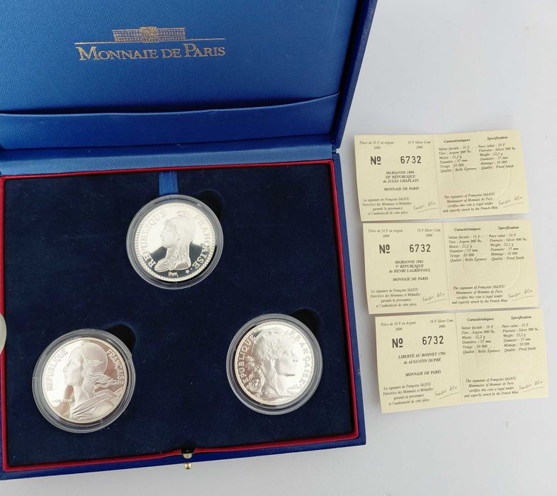 Cx 3 moedas 10F Monnaie de Paris PROOF 2000 MARIANNE