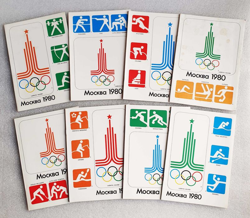 8 Antigos Cadernos ~ "JOGOS OLIMPICOS MOCKBA 1980" ~ Coleção completa