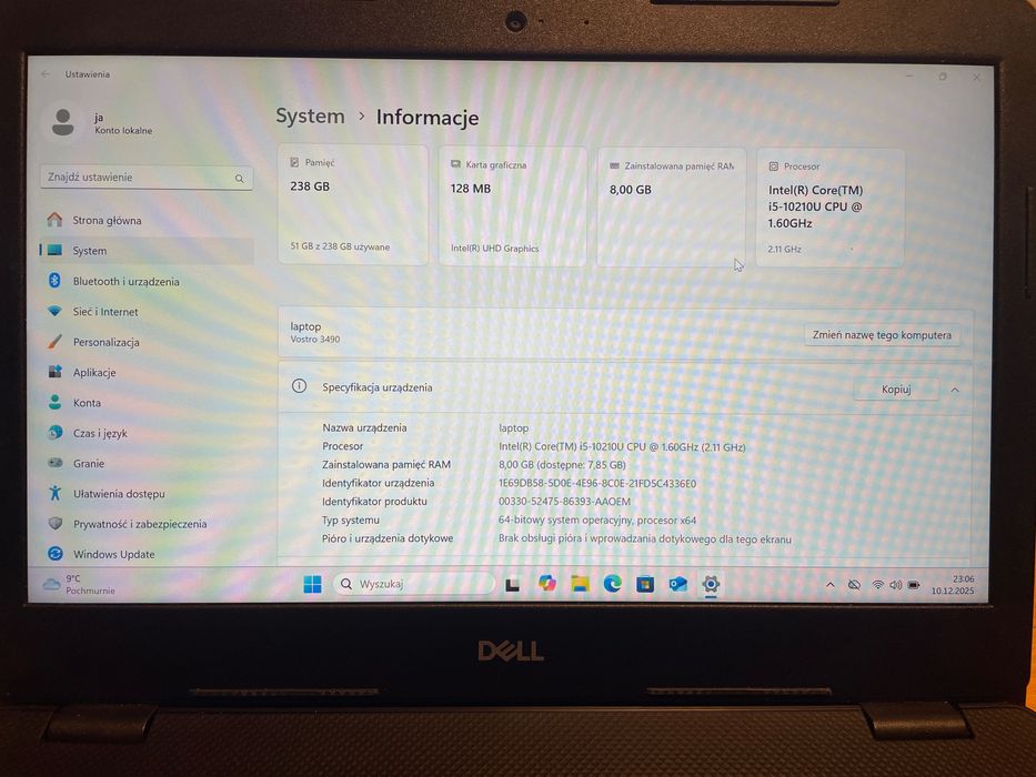 DELL Vostro 3490 i5-10210U 1.60GHz 8GB RAM 256 SSDR WIN11 PRO +GRATIS