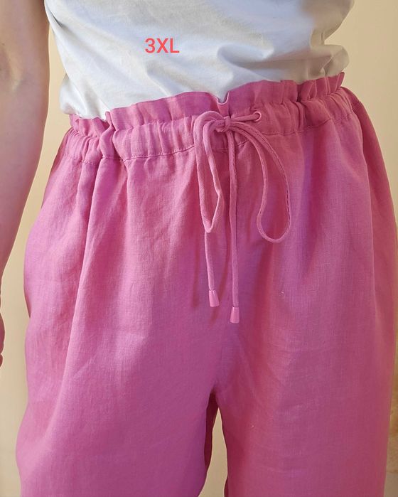 Letnie długie spodnie lniane 100% len różowy boho 50/52