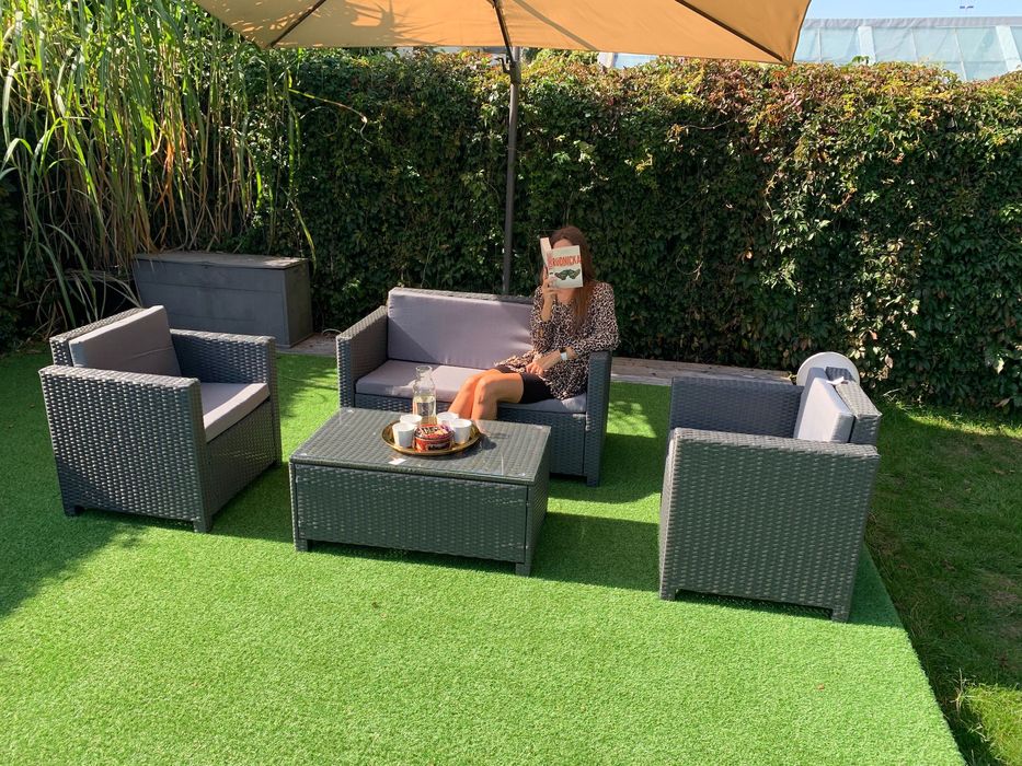 (Gd) Nicea zestaw technorattan brąz szary sofa 2xfotel ława