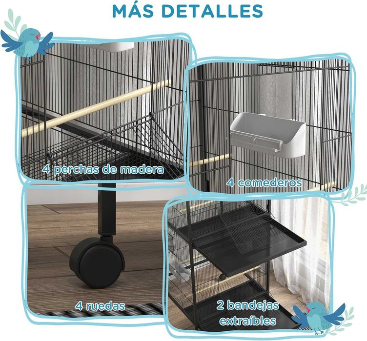 NOVO - Gaiola para aves, 2 andares com rodas 168cm