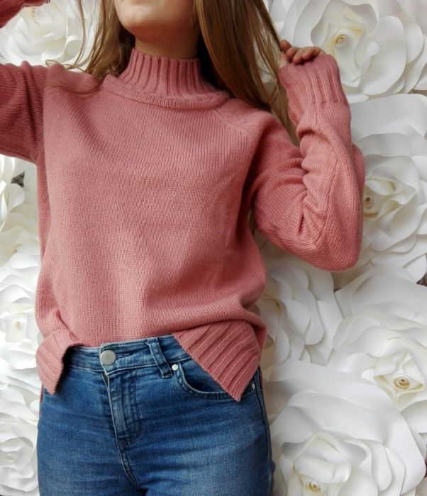 Sweter golf nowy next pudrowy róż akryl wełna