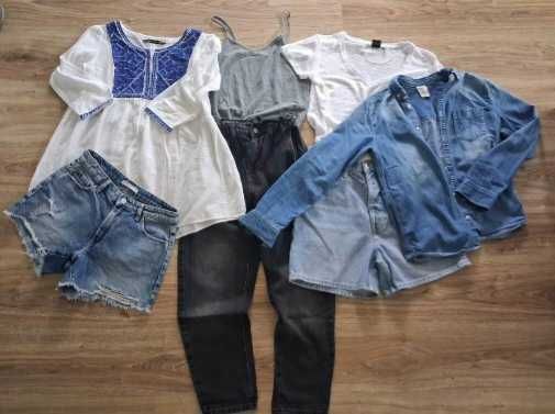 Mix paka zestaw ubrań Zara H&M 34 XS petite pants blue jeans 90's styl