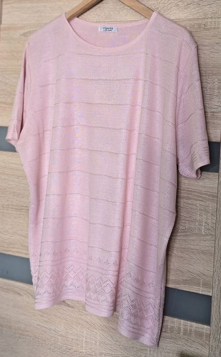 Sweter pudrowy róż 50 / 52 Berkertex  krótki rękaw