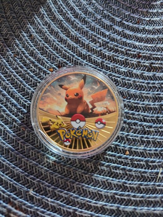 Złota Moneta Żeton Pokemon Pikachu + Bonus