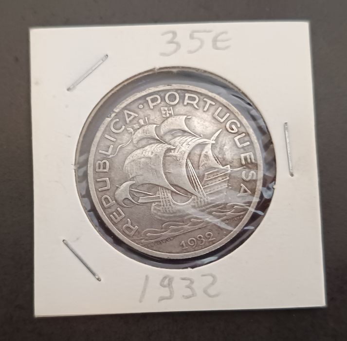 Moeda em prata de 10$00 de  1932 Caravelas