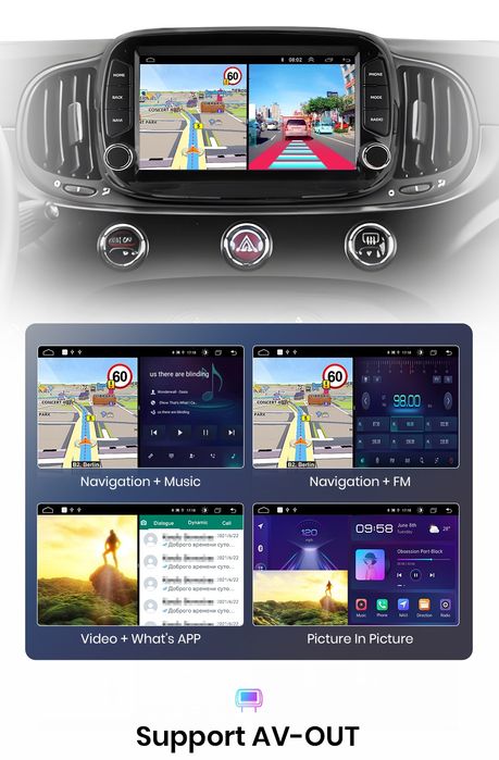 Rádio Android Fiat 500 de 2016-19 Carplay 2/32GB GPS wifi BT NOVO