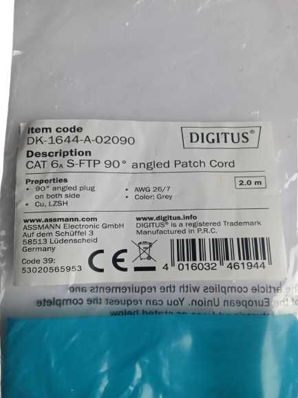 Kabel sieciowy DIGITUS CAT 6A RJ45-Ekranowany S/FTP wtyczka kątowa 90°