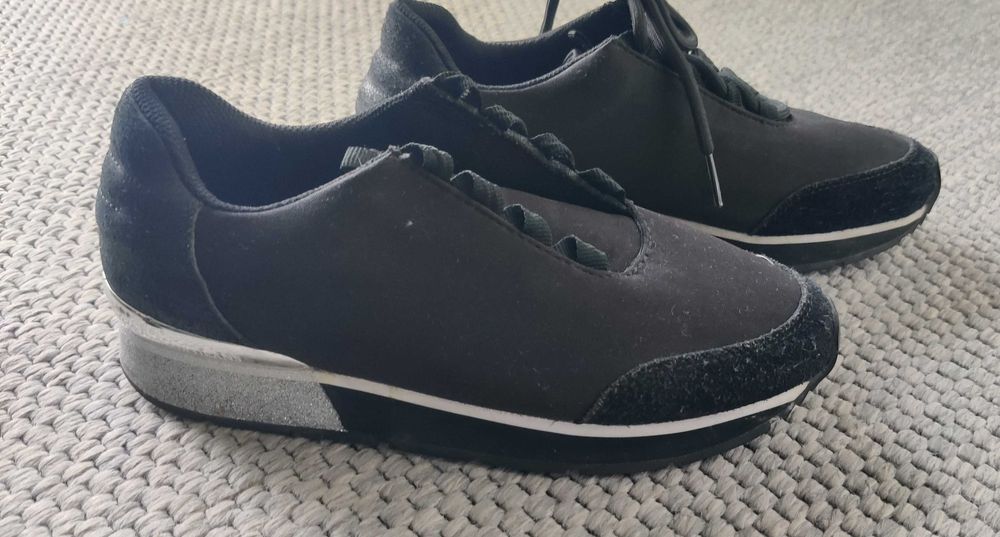 Trussardi Jeans sneakersy czarne  36 - srebrne podeszwy