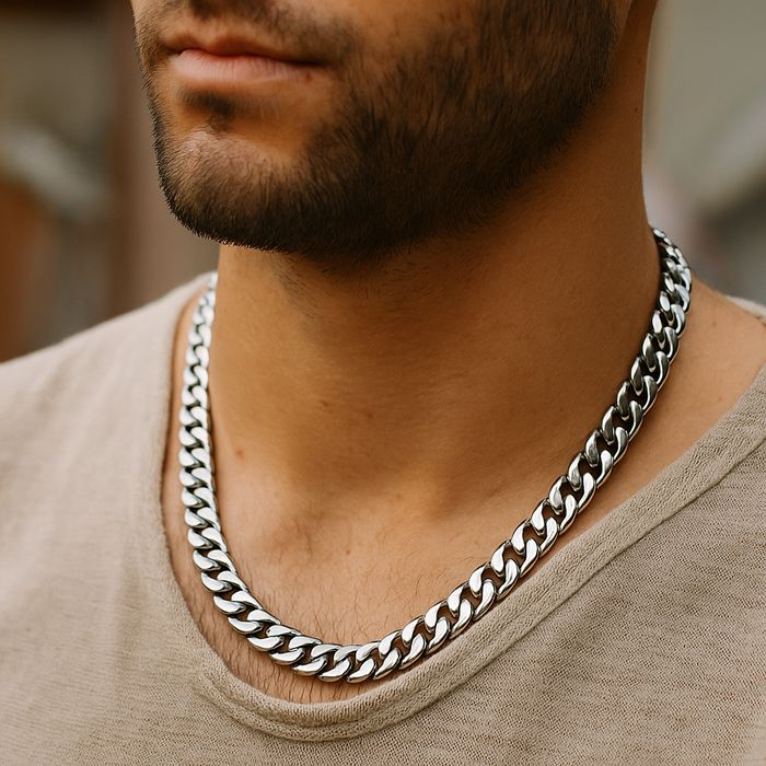 Bardzo Gruby Łańcuch Srebrny Pancerka 60cm / 9,5mm - Stal chirurgiczna